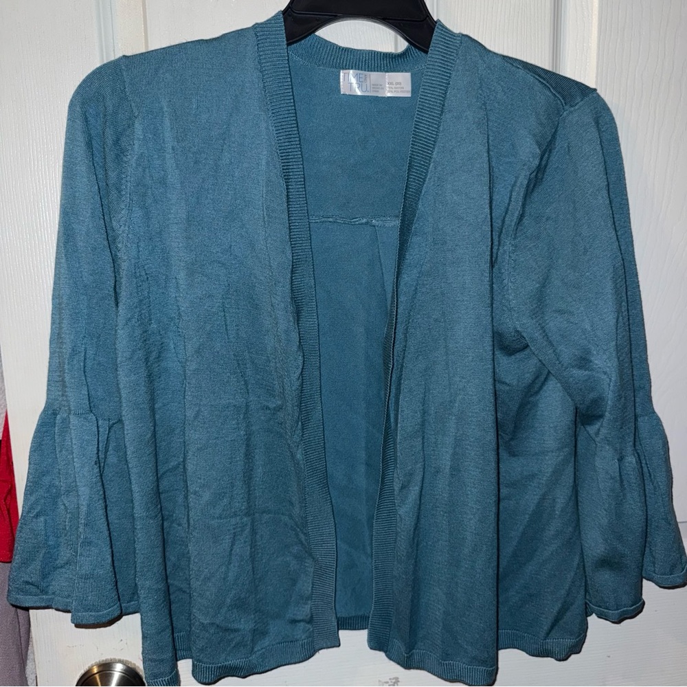 Time and Tru Teal Open-Front Cardigan